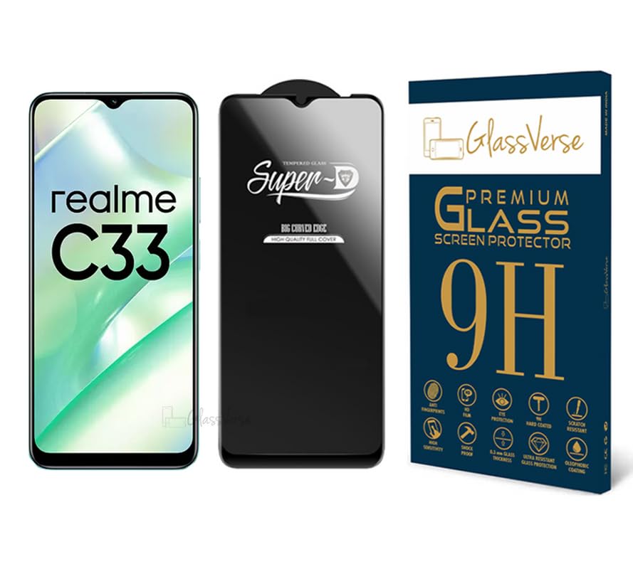 GlassVerse SuperD Oleophobic Tempered Glass For Realme C33 (2023) (PACK OF 1) with Free Installation Kit Full screen Coverage - 6.5 inch