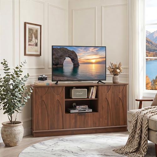 Bifins Corner TV Stand for TVs up to 65 inch, 58' Modern Entertainment Center with Storage Doors and...