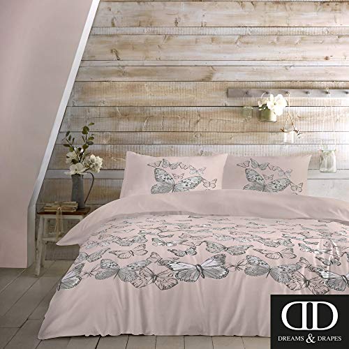 Dreams & Drapes Mariposa-Easy Care - Juego de Funda de edredón y Fundas de Almohada para Cama Individual, Color Rosa