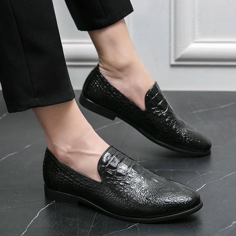 Casual Business Walking Shoes for Mens Dress Oxford Shoes for Men Slip On Round Burnished Toe Vegan Leather Crocodile Print Anti-Slip Non Slip Resistant Block Heel Casual2