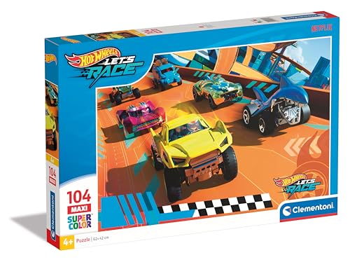 Clementoni- Hot Wheels Supercolor Wheels-104 Maxi Pezzi Bambini 4 Anni, Puzzle Cartoni Animati, Made in Italy, Multicolore, 25762