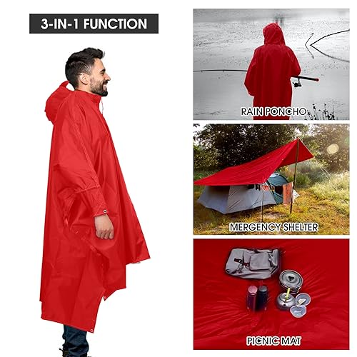 YILUYISHE Large Hooded Red Waterproof Rain Poncho for Adults - Image 6