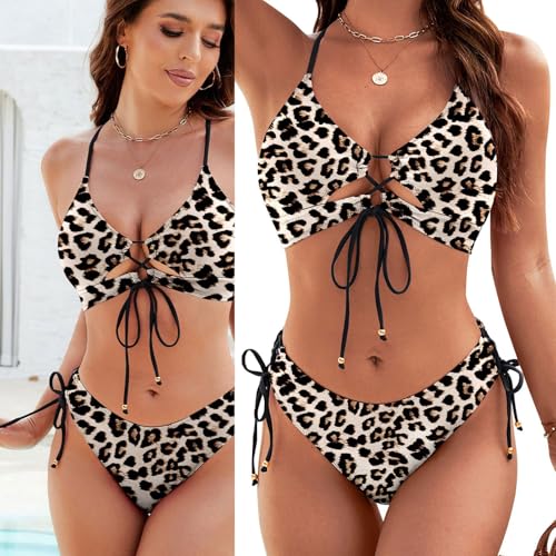 Biquini triangular con lazo ajustable frontal en conjunto de traje de baño de dos piezas 2