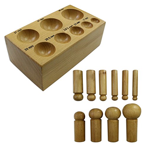 Jewellers Tools Non marring 11 Piece Doming Dapping Block and Punch Set Hardwood 17-61mm
