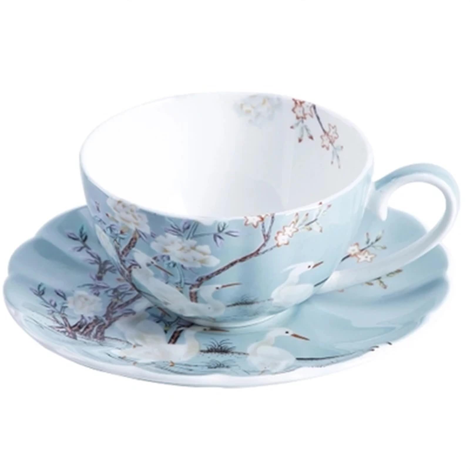 Zestaw filiżanek do kawy z porcelany kostnej, kreatywny zestaw filiżanek do kawy i herbaty ze spodkiem, piękne kubki ceramiczne (niebieski)