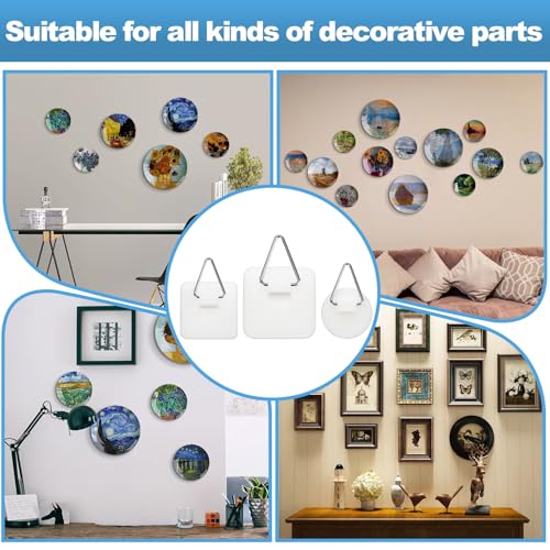 Image of 36 Pcs Invisible Plate Hangers for The Wall, 3 Size Plate Hanger Adhesive, 2 Square Sizes (0.96 & 1.25 Inch) & 1 Round (0.84 Inch) for Hanging Pictures for Display, Art, Pictures, Decorative (White)