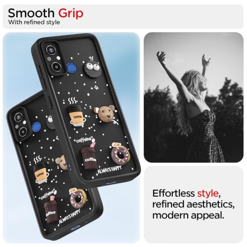 Image of Outlouders Back Cover for Redmi 12C 4G | 3D Cartoon Bear Cute Fun Silicone Full Body Protection Bumper Case (Black)