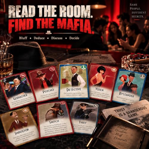 Image of Mafia: Vendetta Party Card Game - Social Deduction Game for Friends & Family, Strategy, Bluffing & Hidden Roles, 7-17 Players, Ages 14+, 30-45 Minutes