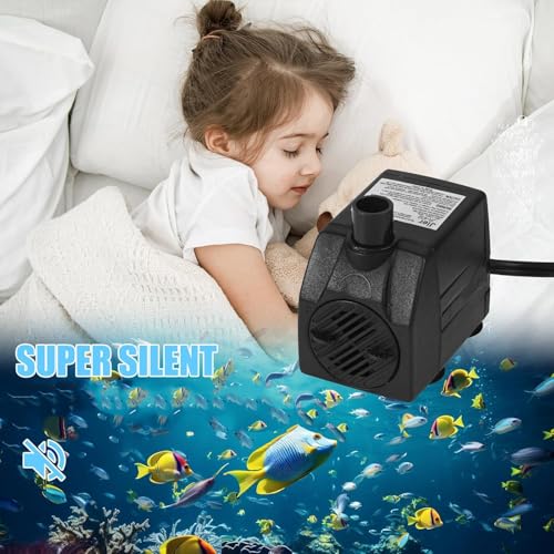 Image of BARST 90GPH Mini Submersible Water Pump with 6ft Power Cord, 3 Nozzles | 6W, 350L /H, Ultra Quiet for Aquarium, Fish Tank, Pond, Pet Fountain, Statuary, Hydroponics
