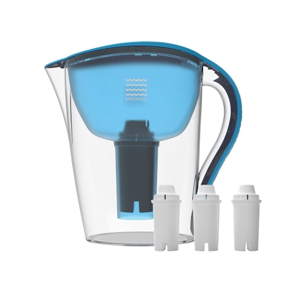 DRINKPOD DPPITCHER1XLB Ultra Premium Alkaline Water Pitcher 3.5L Capacity Includes 3 Filters44; Blue