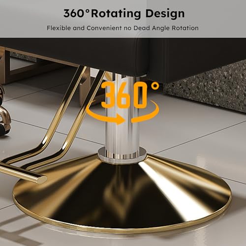 KEIKI Professional Salon Chair, 360° Swivel Hydraulic Barber Chair, Non-Tilting Hair Salon Chair for Hair Stylist, Tattoo & Beauty Spa, Black & Gold