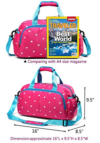 Durable Girls Overnight Duffle Bag for Weekend Travel Little Kids Women Holdall Airplane Underseat Carry On Luggage Small Carryon Duffel for Weekender Overnighter Travel Nylon Polyester (Hot Pink)