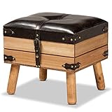 Baxton Studio Amena Rustic Transitional Dark Brown PU Leather Upholstered and Oak Finished Wood Small Storage Ottoman