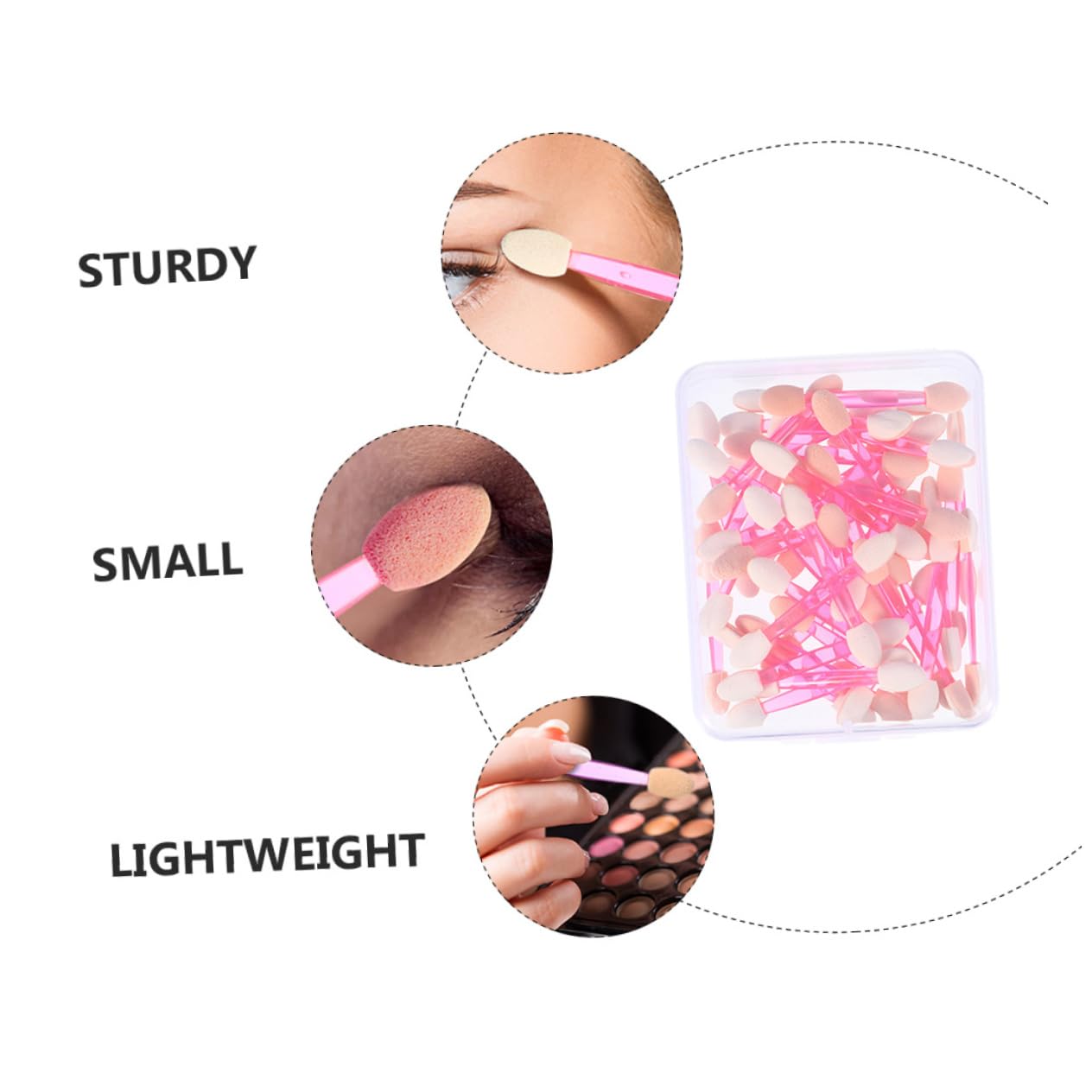 FRCOLOR Dual-ended Eye Shadow Brush 50pcs Set Plastic Stick Soft Latex Tips Eye Makeup Tools