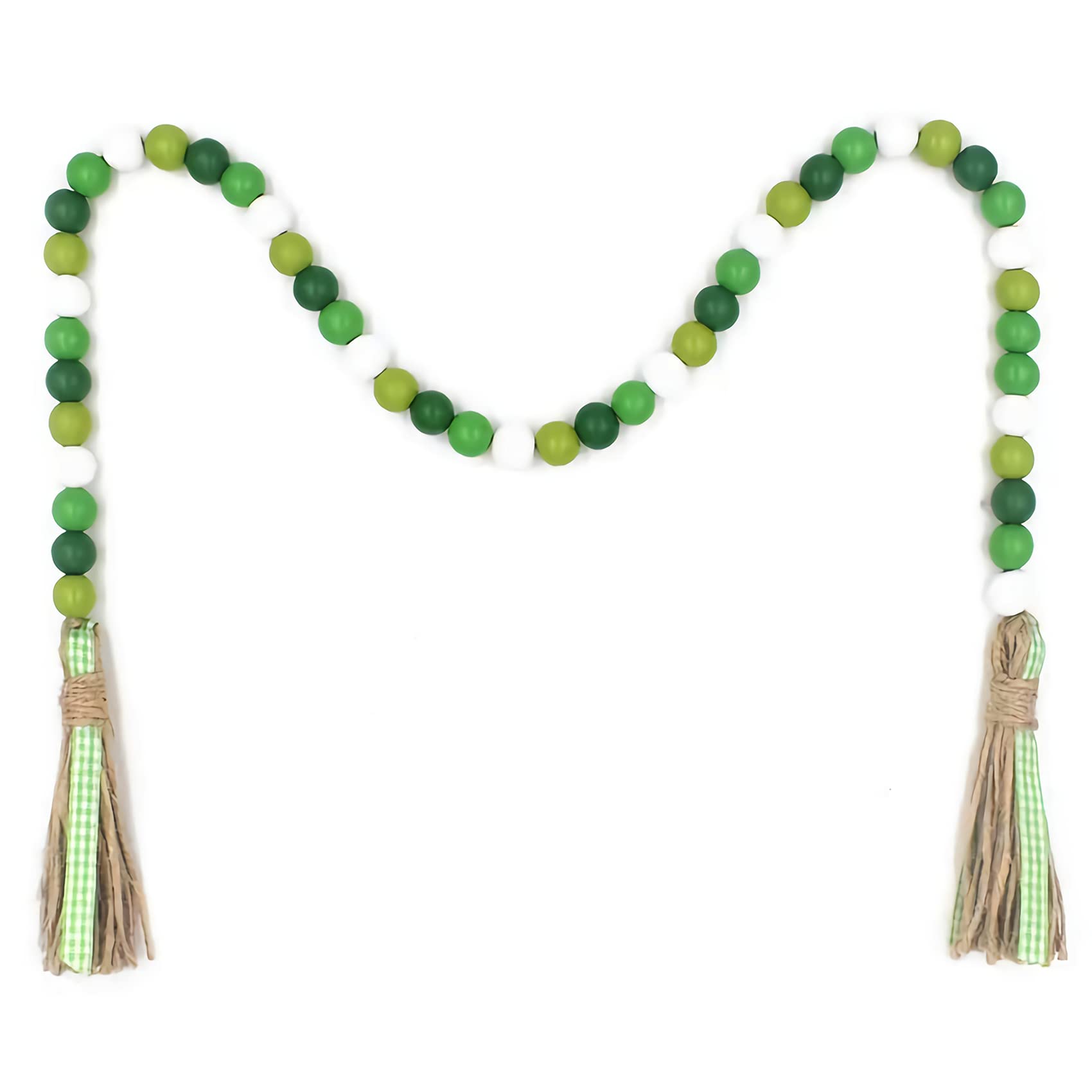 Wood Bead Garland Home Decor Farmhouse Beads for Shelf,Mantle,Coffee/Living Room/Dining Table Centerpiece Decor,Boho Wood Beads with Tassels,Vase,Wall Hanging Prayer Beads (Green Bead)