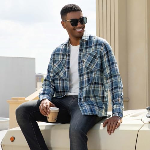 Image of WARHORSEE Flannel Shirt for Men Long Sleeve Button Down Plaid Shirts | Soft Cotton Blend for Multi-season Wear, Lightweight yet Warm, Dual buttoned storage pockets, Machine Washable Easy Care