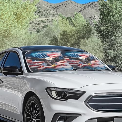 Image of Eagle Flag 2 PCS Car Windshield Sun Shade Foldable Automotive Interior Accessories for Sun Protection Auto Sun Heat and UV Rays Blocker Fit Car Front Window for Trucks SUV Van