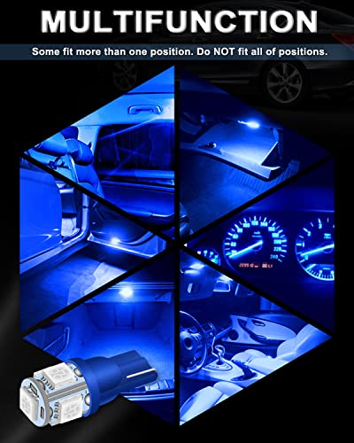 Qoope 20-Pack 194 Led Bulb Blue, Wedge T10 168 2825 W5W Replacement Bulbs 5050 5Smd For Car Interior Instrument Dome Map Door Courtesy License Plate Lights 12V Dc #TOP5