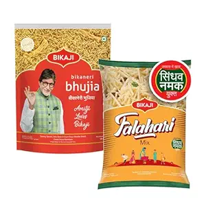 Bikaji Bhujia No.1 & Falhari Mix Combo – 400g | Ready to Eat Indian Namkeen | Crunchy Tea-Time Snack, Bar Snack & Party Mix | Authentic Munchies for Sharing, Travel & Everyday Snacking