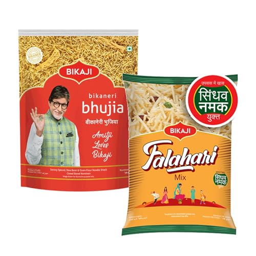 Bikaji Bhujia No.1 & Falhari Mix Combo – 400g | Ready to Eat Indian Namkeen | Crunchy Tea-Time Snack, Bar Snack & Party Mix | Authentic Munchies for Sharing, Travel & Everyday Snacking