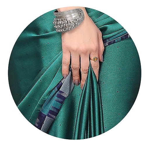 Image of MIRCHI FASHION Saree for Woman Chiffon Georgette Polka Dot Border | Plain Lightweight Women's Sari with Printed Pallu and Blouse Piece