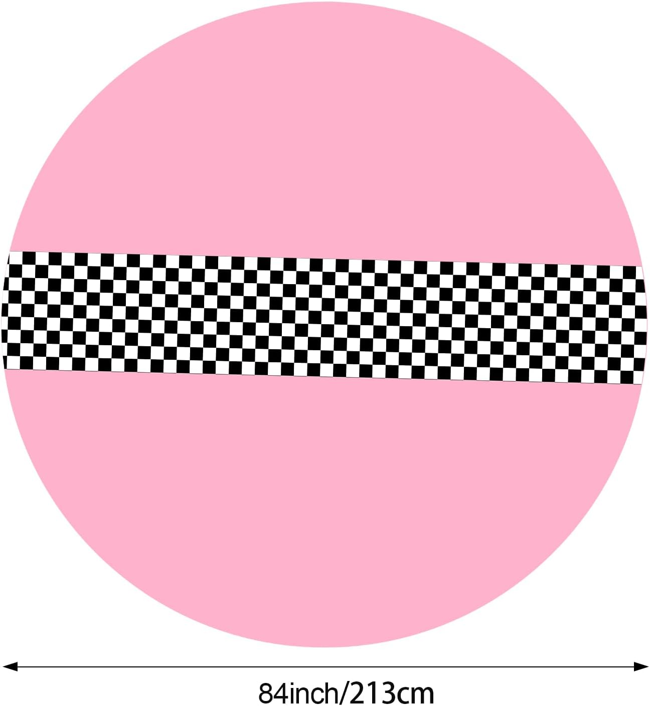 Oudain 6 Pcs Cars Birthday Party Supplies Racing Party Decorations Round Racing Tablecloth Checkered Flag Table Covers Road Plastic Table Cloth, 1950s Disco Dancing Party Tablecloth (Pink)