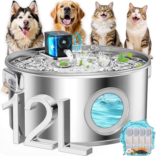 Wireless Dog Water Fountain for Large Dogs, 12L/3.2Gal Stainless ...
