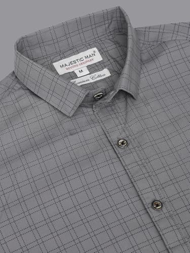 Image of Majestic Man Slim Fit Pure Cotton Half Sleeve Checked Casual Shirt