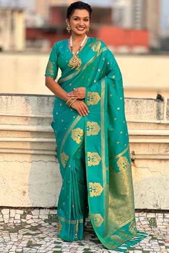 Image of SGF11 Women's Kanjivaram Pure Soft Silk Saree With Unstitched Blouse Piece