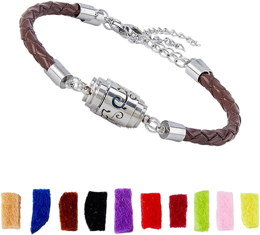 SUPERFINDINGS 1 Set Aromatherapy Locket Bracelet Essential Oil Diffuser Bracelet Stainless Steel Perfume Bracelet 7.36 Inch/18.7cm Adjustable Band with 10 Long-Last Pads for Women Men Daily Wear