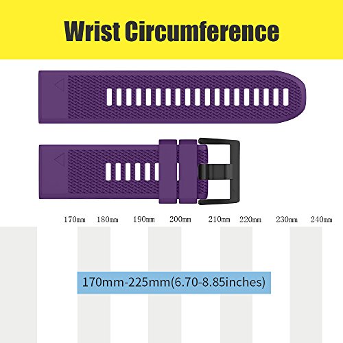 ANCOOL Compatible with Fenix 5 Band Easy Fit 22mm Width Soft Silicone Watch Strap Replacement for Fenix 5/Fenix 5 Plus/Forerunner 935/Approach S60/Quatix 5 - Purple - Thumbnail 7