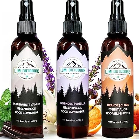 Lumi Outdoors Natural Air Freshener Spray - 3 Pack Bundle - Peppermint Vanilla, Lavender Vanilla, Orange Clove Room Sprays Cover