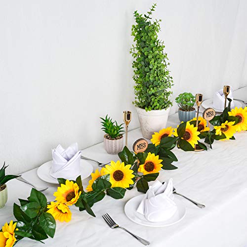 Image of DearHouse 3 Pack Artificial Sunflower Garland Silk Sunflower Vine Artificial Flowers with Green Leaves Wedding Table Decor