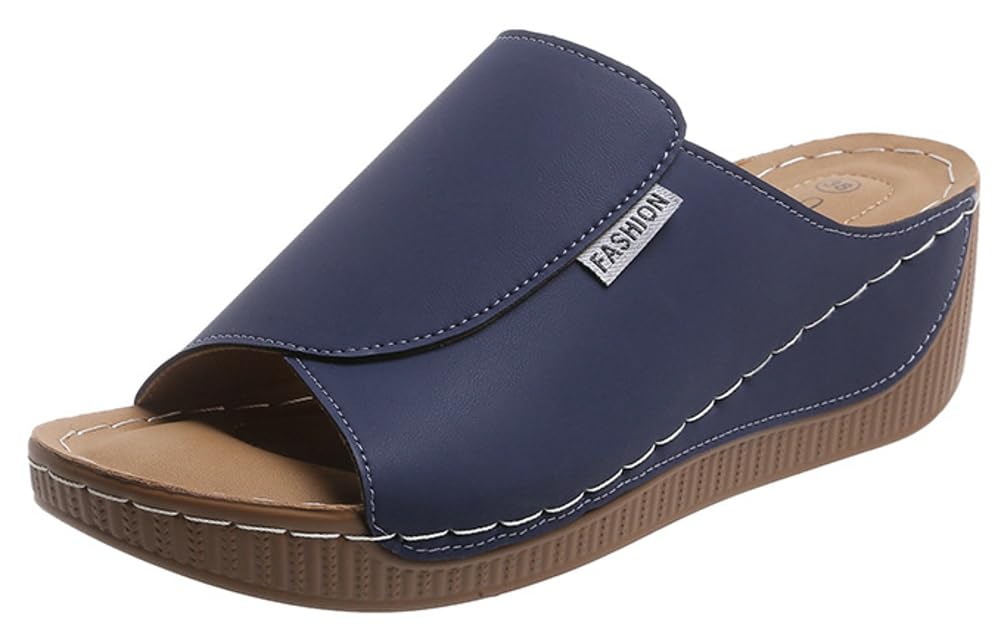 Rungion Womens Wedge Sandals Shoes Orthopedic Comfortable Summer Beach Dressy Slipper with Arch Support Casual Platform Slides