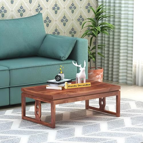 Image of MAMTA DECORATION Solid Sheesham Wood Coffee Table for Living Room | Wooden Center Table for Home, Hall, Office & Lounge | Modern Tea Table with Open Base Design |Rectangular Coffee Table, Honey Finish