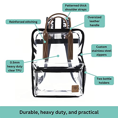 Argen Heavy duty clear TPU Backpack with Leather Handle, Clear bag Stadium approved, Transparent School Book Bag, See Through Bags for for Adults, TPU Bookbags Medium2