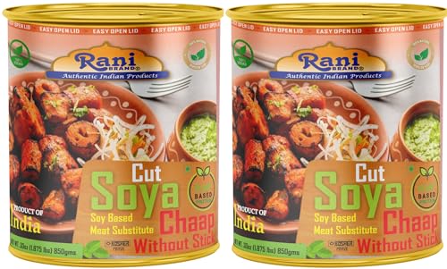 Rani Cut Soya Chaap Whitout Stick (Plant Based Protein) 30oz (1.875lbs) 850g, Pack of 2 ~ Easy Open Lid | All Natural | Vegan | No Colors | NON-GMO | Kosher | Indian Origin | Soy Based Meat Substitute
