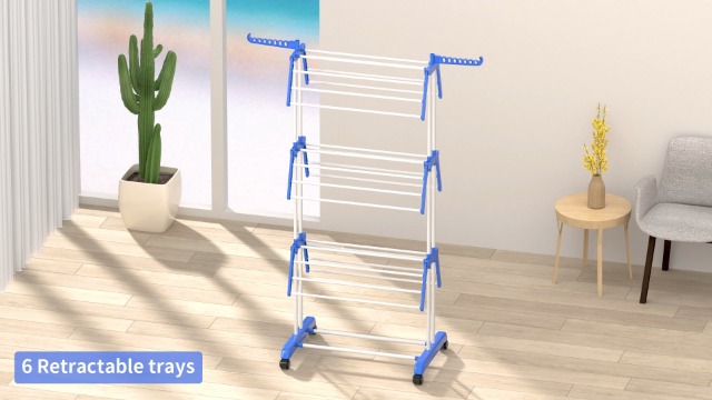 Winyousk 4-Tier Foldable Clothes Drying Rack On Wheels – 67"H X 19"W X 30"L, Gray, Indoor/Outdoor