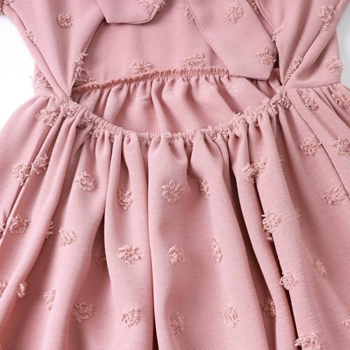 Image of HILEELANG Girls Summer Dress Bow Tie Back A-Line Party Dress for Little Big Girls Short Sleeve Dress with Lining 6-12 Years