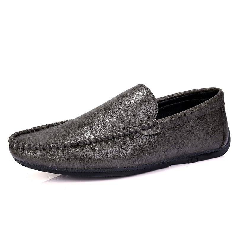 Mens Loafers Vegan Leather Floral Pattern Driving Style Loafer Flexible Anti-Slip Comfortable Classic Outdoor Slip-on