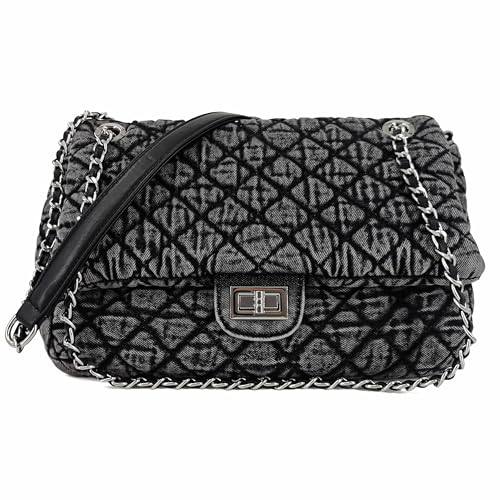 Image of M-ioi-M Quilted Denim Purse, Shoulder Bag for Women, Crossbody Flap Tote Bag,Silver Chain Hobo Bag, Vintage Washed Jean Purse