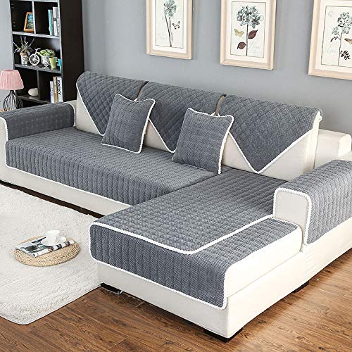 Funda de sofá modular sin costuras, en forma de L, protector de muebles, antideslizante, con comodidad de felpa para mascotas, niños, sofá biplaza, sillón, sofá, sillón, colchoneta gris, 90 x 180 cm.