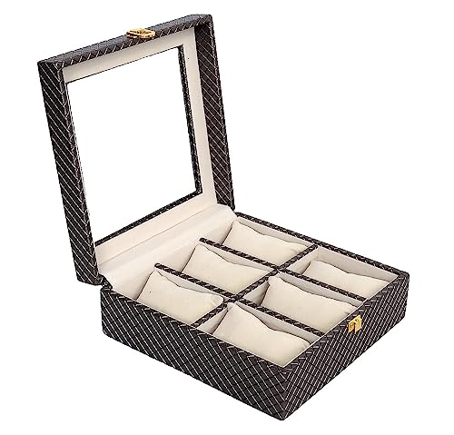 Skywalk Pu Leather 6 Slot Watch Box Portable Travel Zipper Case Collector Storage Jewelry Storage Box (Black)