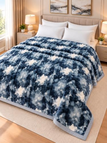 Image of Signature 3-Ply Faux Rabbit Fur Blanket King Size | Ultra Soft Heavy Weight Quilt-Feel Blanket | 6kg Luxury Winter Comforter for Bed Ideal for Heavy Winters (Midnight Cloud)