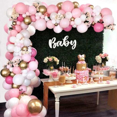 Image of Balloon Arch Kit, 66 pcs Baby Pink White Gold Balloons Garland Kit for Birthday Wedding Anniversary Baby Shower Valentine Welcome Girl Women Party Decoration (Pink Chrome Garland)