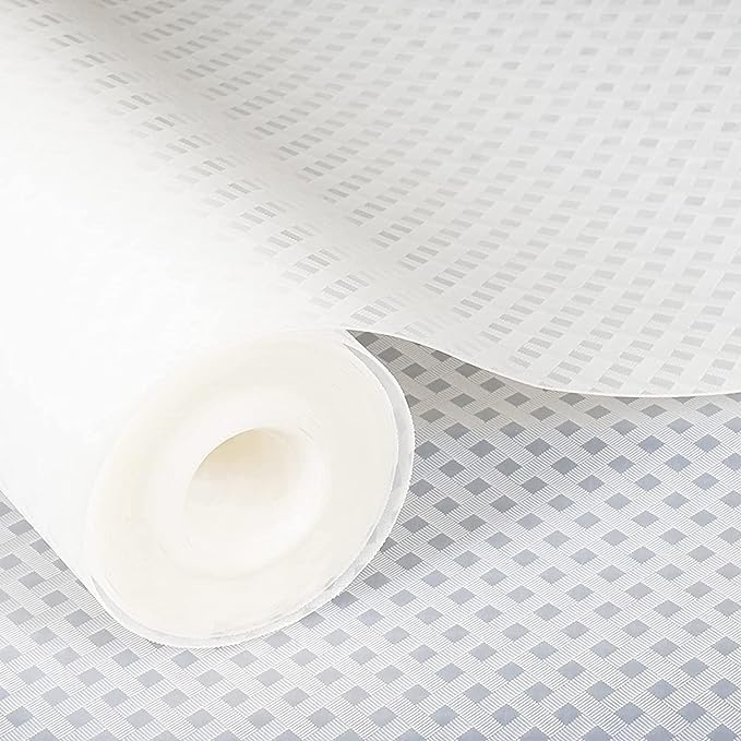 GripEasy Ethylene Vinyl Acetate Transparent Food Grade Eva Multipurpose Shelf Liner Mat Roll for Kitchen Drawer, Cupboard, Dining, Almirah (45 Cm X 1.5 M, Check Texture Transparent)