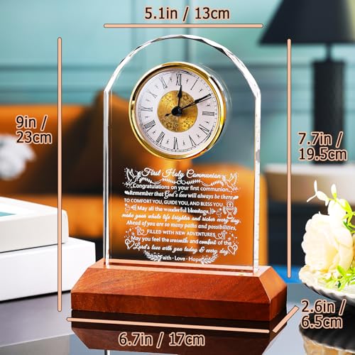 Image of Ornalrist First Holy Communion Gifts for Girls Boys, Glass Clock for First Communion Baptism Gifts for Granddaughter Goddaughter with Wooden Light Base, Christening Christian Gift Ideas
