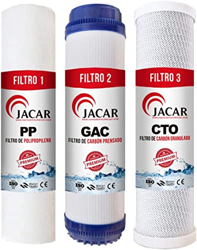 3 Stufen Umkehrosmose Wasserfilter Filter Set Ersatzfilter mit Kokosnuss Aktivkohle für Chlor Partikel Kompatibel mit 99% Osmoseanlagen Filterpatronen JACAR