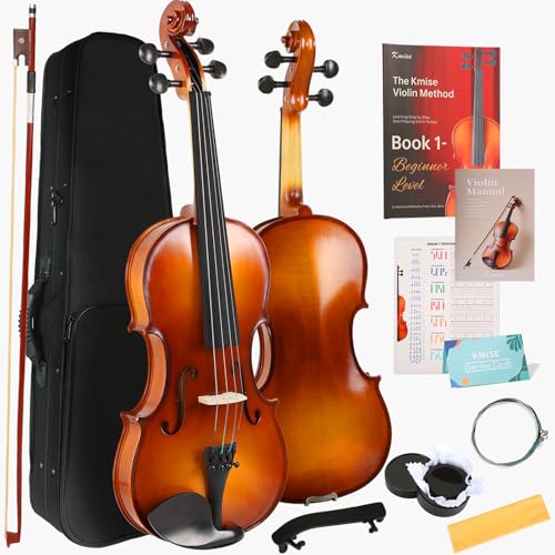 Image of Kmise Teacher Approved 3 /4 Size Violin Starter Kit for Adults Beginners Students, High Density Ebony Acoustic Violins, Fiddle Bundle with Case, Bow, Rosin, Strings, Shoulder Rest & Guide