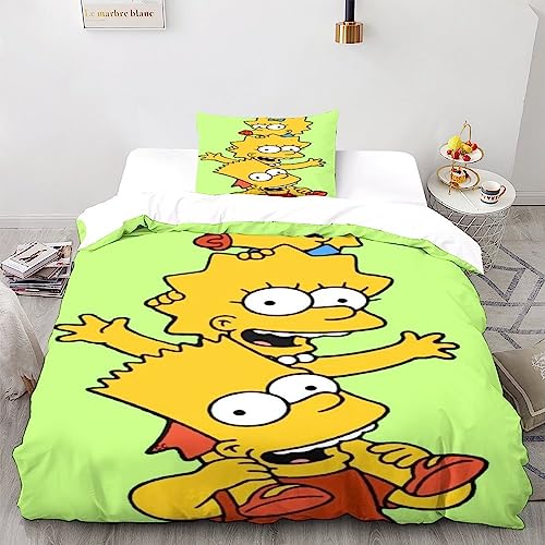 The Simpsons Funda Nórdica+Almohada 3 Piezas, Impreso 3D La Famille Simpson Juego De Cama, con Cierre De Cremallera Microfibra Funda De Edredón, para Niños Y Adultos Single(135x200cm)